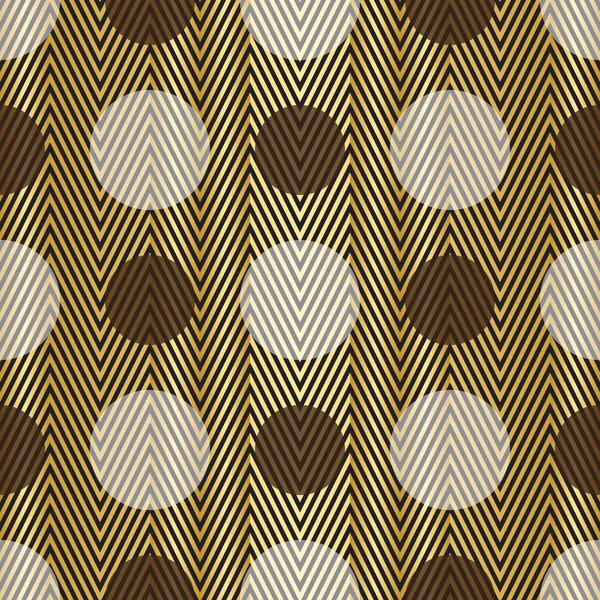 Seamless Zigzag Striped Black Gold Pattern Polka Dots Vector Eps — Stock Vector