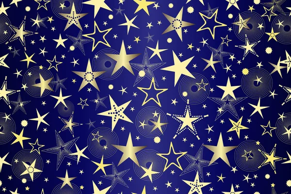 Patrón Degradado Azul Oscuro Sin Costuras Con Estrellas Doradas Vector — Vector de stock