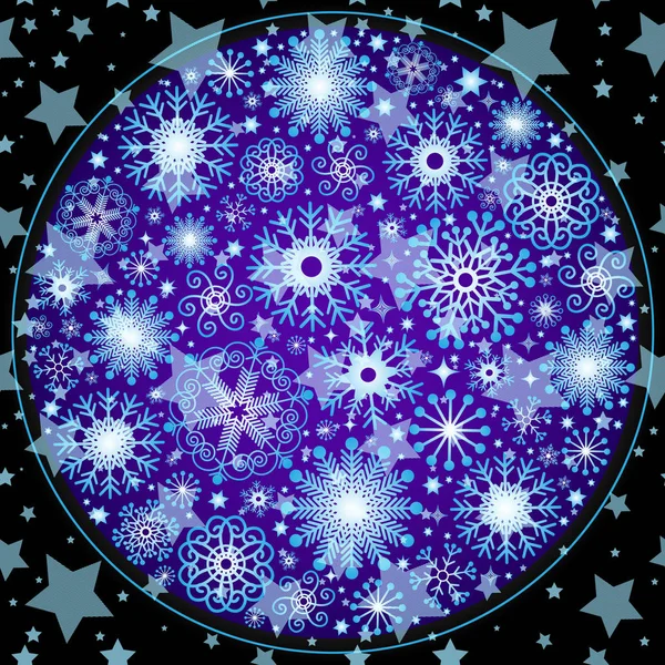 雪と暗い背景 ベクター Eps の星で作られた雪のクリスマス ボール — ストックベクタ