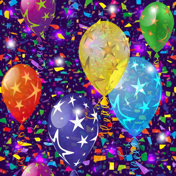 カラフルな半透明 balloo に飛んでお祝いのシームレス パターン — ストックベクタ