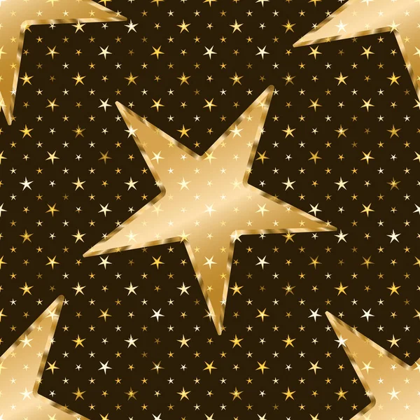 Seamless pattern with golden stars on a dark background — Stock Vector