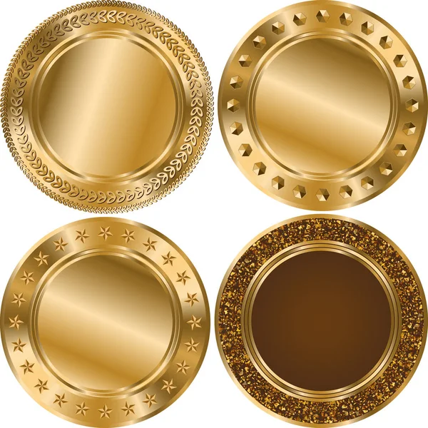 Set glitter round gold template with gold lines on white backgro — Stock Vector