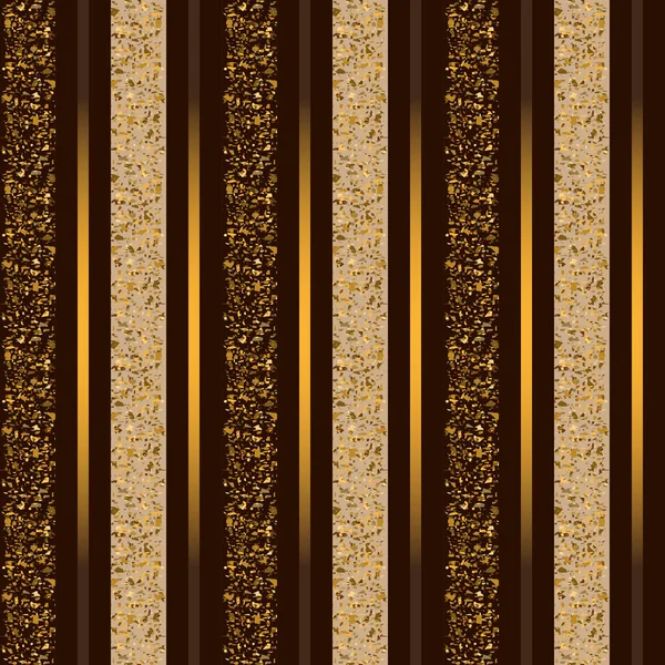 Seamless pattern with gold and brown stripes and confetti. — Stock Vector