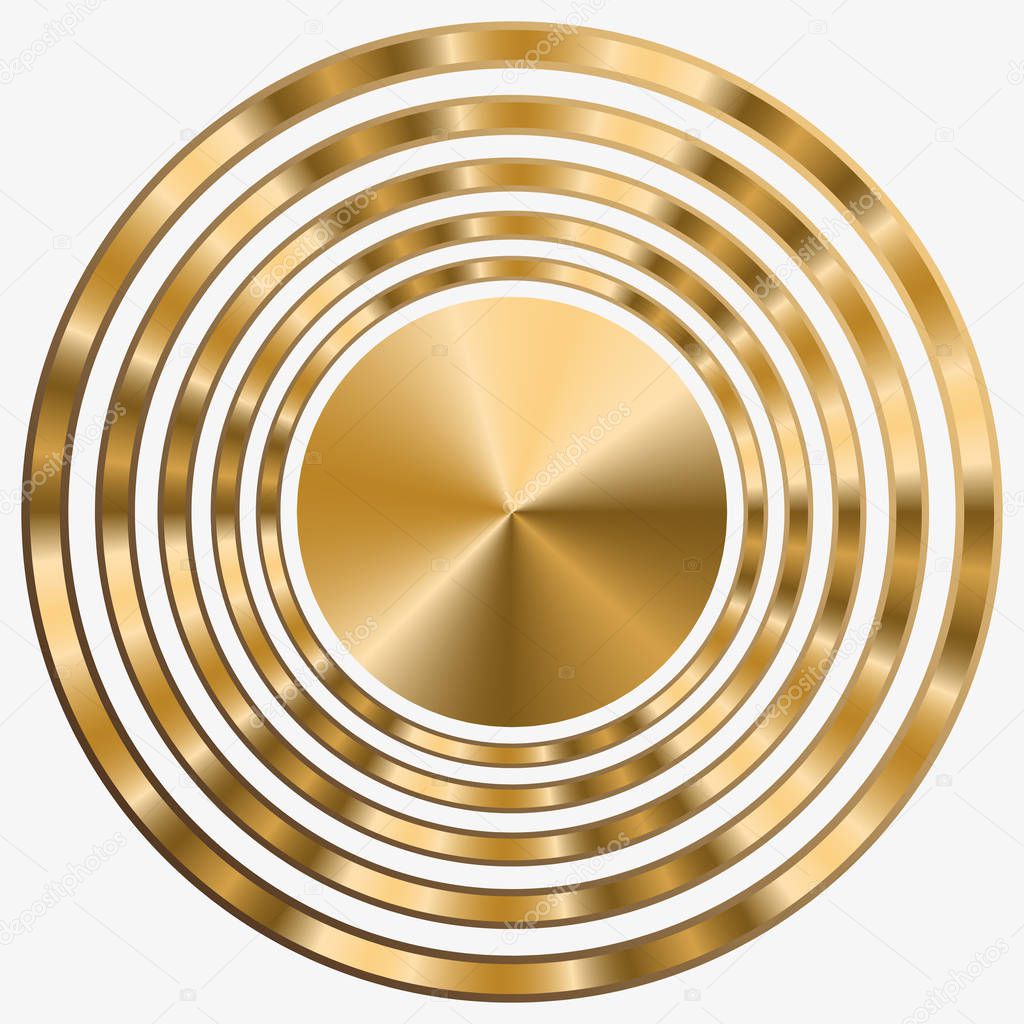 Elegant frame with gold concentric circles on black background.