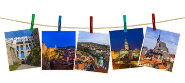 Cesky Krumlov içinde Çek Cumhuriyeti görüntülerde beyaz arka plan üzerinde izole clothespins (benim fotoğraf)