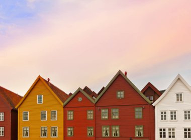 ünlü bryggen bergen, Norveç - arka plan mimari sokak
