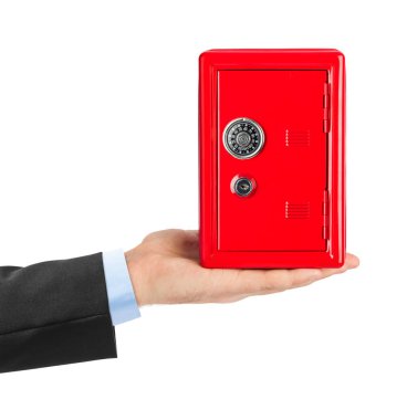 El ve beyaz arka plan üzerinde izole kasa