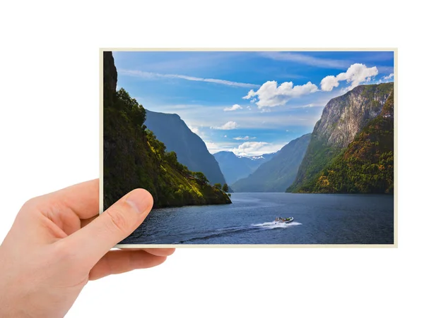 Norway Travel Photography Hand Photo Isolated White Background — Stock Photo, Image