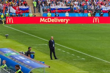 Moscow, Rusya Federasyonu - 14 Haziran 2018: Rus Koç takım Stanislav Cherchesov Rusya 2018 futbol Dünya Kupası açılış maçında Luzhniki Stadı.