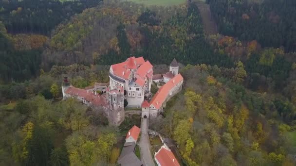Kasteel Pernstejn Tsjechische Republiek Luchtfoto Reizen Architectuur Video — Stockvideo
