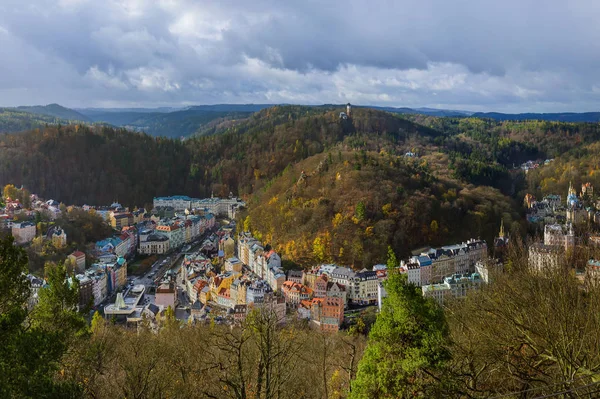 Karlovy Vary Csehországban Utazási Építészeti Háttér — Stock Fotó