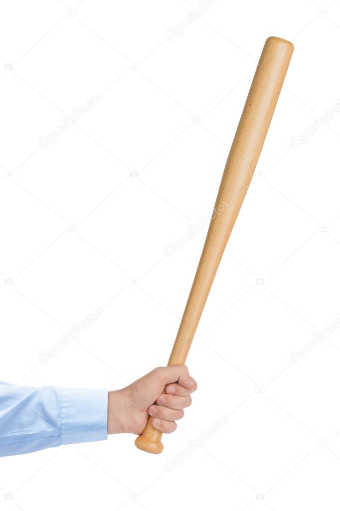 Hands with baseball bat isolated on white background