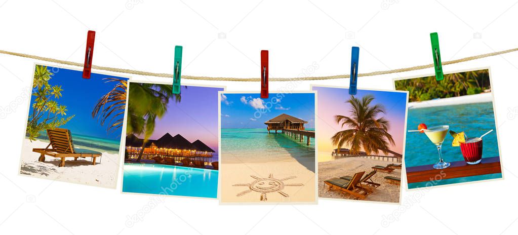 Maldives beach images (my photos) on clothespins isolated on white background