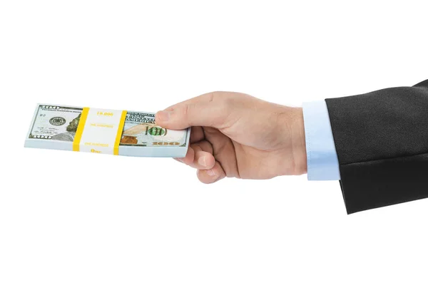 Hand Met Geld Geïsoleerd Witte Achtergrond — Stockfoto