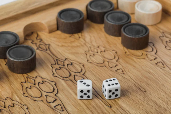 Backgammon Spielfeld Und Würfel Hintergrund Der Spiele — Stockfoto