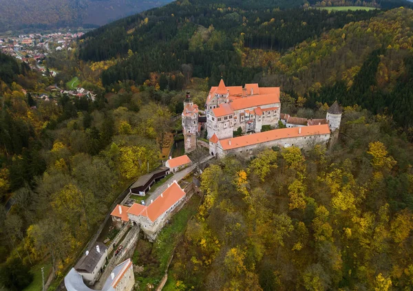 Castillo Pernstejn República Checa Vista Aérea Viajes Arquitectura Fondo — Foto de Stock