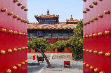 Beijing Çin - mimari arka plan Lama Yonghe Tapınağı