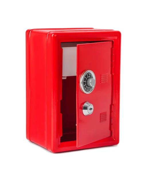 Червоний Іграшковий Сейф Ізольований Білому Тлі — стокове фото