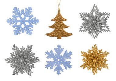 Beyaz arka plan üzerinde izole Noel kar taneleri kümesi