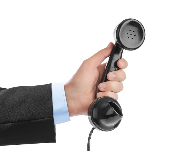 Telefonhörer Der Hand Isoliert Auf Weißem Hintergrund — Stockfoto