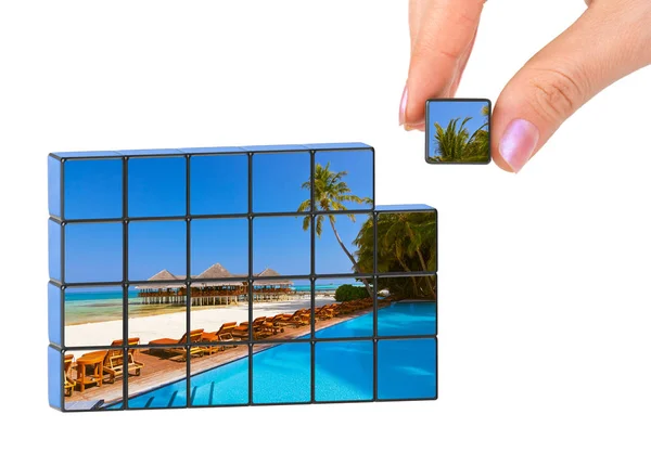 Hand Und Malediven Puzzle Mein Foto Isoliert Auf Weißem Hintergrund — Stockfoto