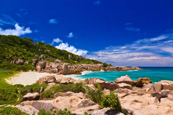 Praia Tropical Seychelles Fundo Natureza — Fotografia de Stock