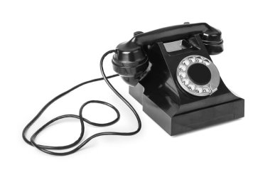 Beyaz arkaplanda izole edilmiş vintage telefon