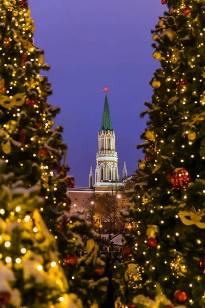 Kerstboom Het Rode Plein Moskou Rusland Vakantie Achtergrond — Stockfoto