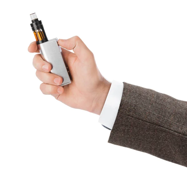 Hand Mit Vaporvorrichtung Zum Rauchen Isoliert Auf Weißem Hintergrund — Stockfoto