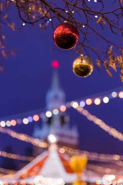 Nieuwjaar Kerstmis Installatie Het Rode Plein Moskou Rusland Vakantie Achtergrond — Stockfoto
