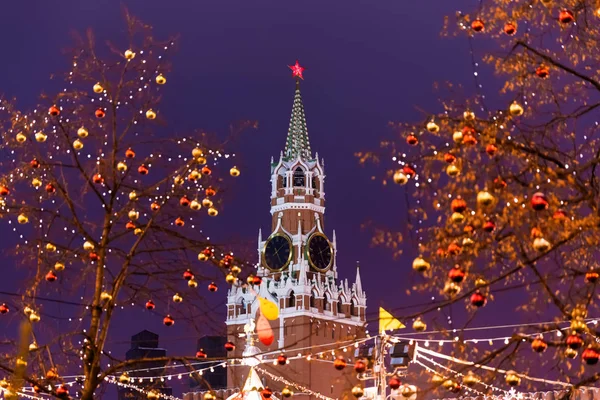 Anno Nuovo Installazione Natale Piazza Rossa Mosca Russia Sfondo Vacanza — Foto Stock