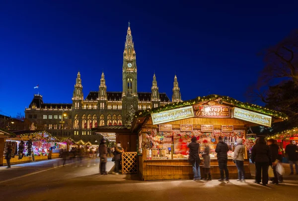 Mercatino Natale Vicino Municipio Vienna Austria Paesaggio Urbano Sfondo Vacanza — Foto Stock
