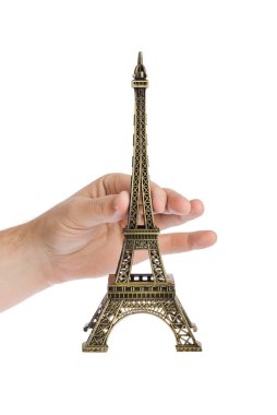 Paris Eiffel Kulesi Hatıra elinde beyaz arka plan üzerinde izole