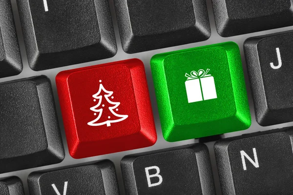装有圣诞按键的计算机键盘 度假概念 — 图库照片