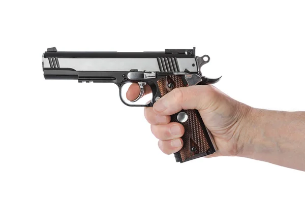 Hand Med Pistol Isolerad Vit Bakgrund — Stockfoto