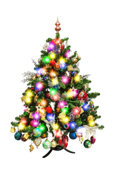 Albero Natale Decorato Isolato Sfondo Bianco — Foto Stock