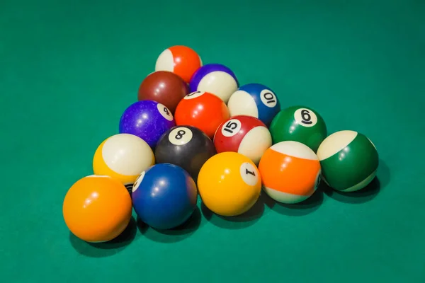 Balles Billard Sur Table Verte Piscine Fond Sport — Photo