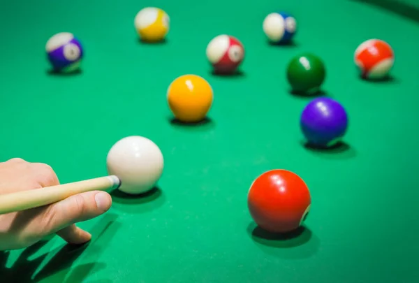 Billiard Balls Pool Green Table Sport Background — Stock Photo, Image