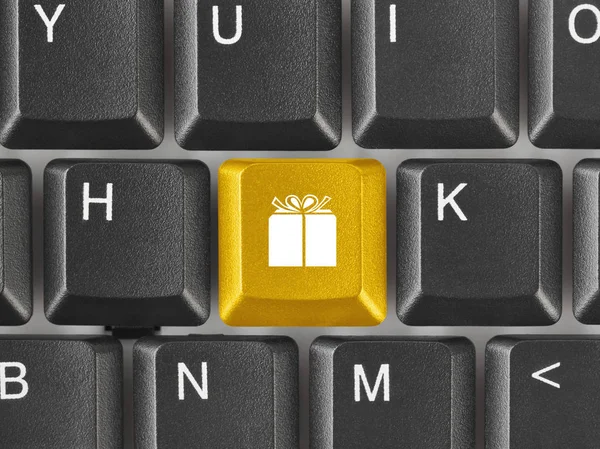 Computer Tastatur Mit Geschenkschlüssel Geschäftlicher Hintergrund — Stockfoto