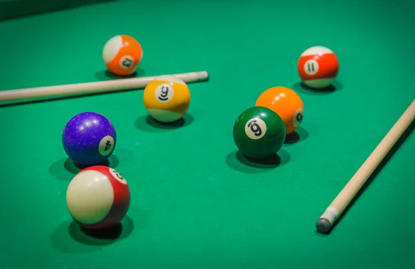 Billiard Balls Pool Green Table Sport Background — Stock Photo, Image