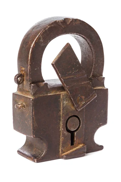 Rusty Vintage Lock Isolado Fundo Branco — Fotografia de Stock