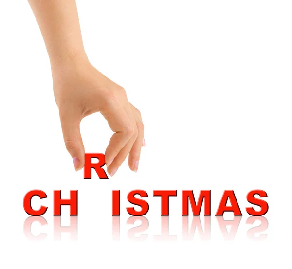 Hand Word Christmas Isolated White Background — Stock Photo, Image