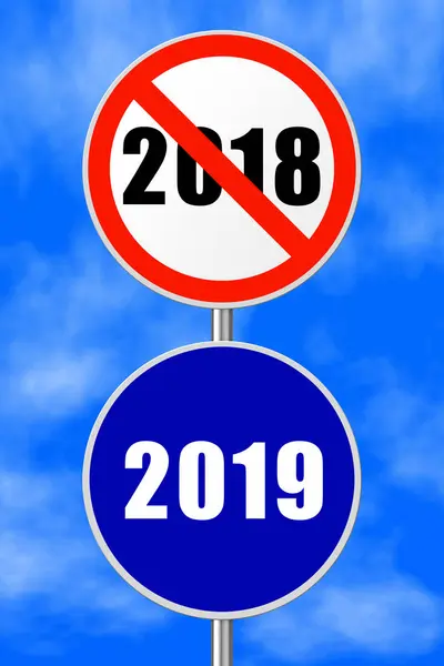 Rundschild 2019 Neujahrskonzept Himmel Hintergrund — Stockfoto
