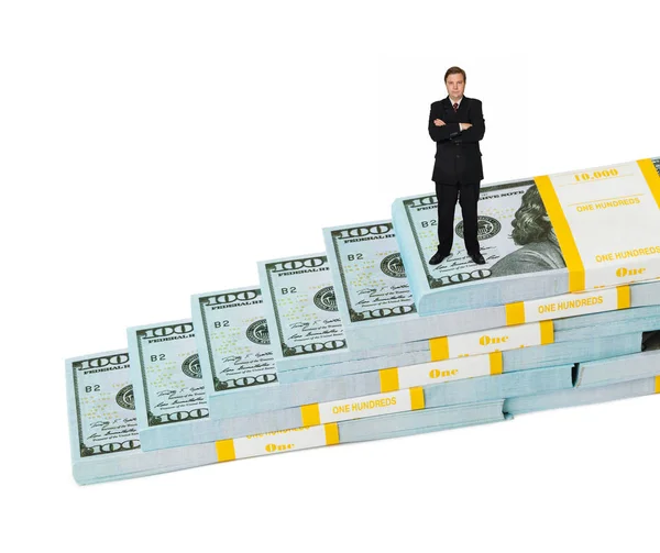 Businessman Money Staircase Isolated White Background — Stock Photo, Image