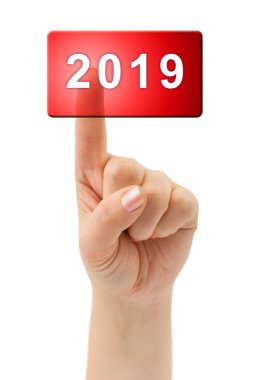 El ve beyaz arka plan üzerinde izole düğmesini 2019