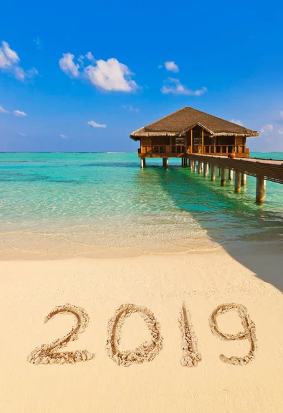 Números 2019 Playa Concepto Fondo Vacaciones — Foto de Stock