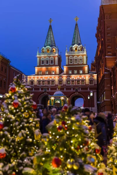 Albero Natale Sulla Piazza Rossa Mosca Russia Sfondo Vacanza — Foto Stock