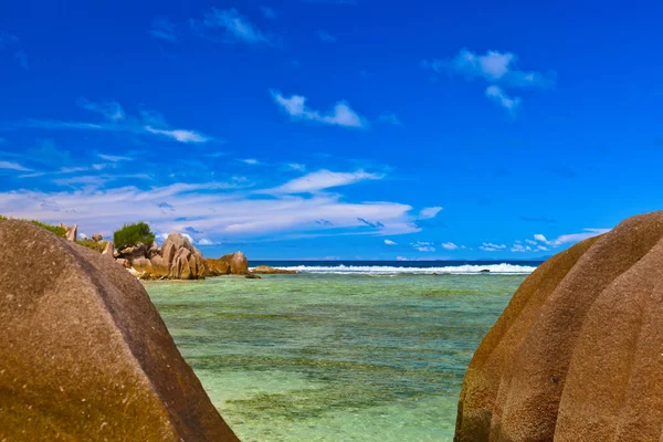 Spiaggia Tropicale Alle Seychelles Sfondo Naturale — Foto Stock