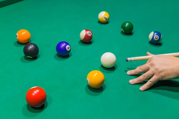 Billiard Balls Pool Green Table Sport Background — Stock Photo, Image