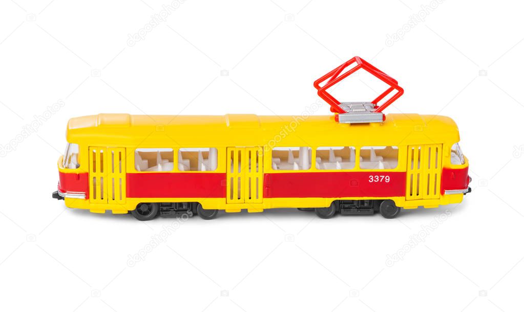 Toy tram isolated on white background